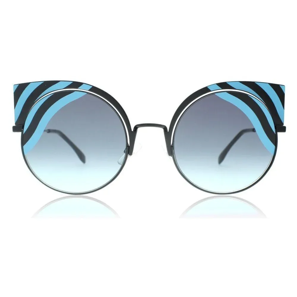 Fendi Blue Torquoise Ff0215/Solbmtblk Turqu Round Women's Gradient Sunglasses